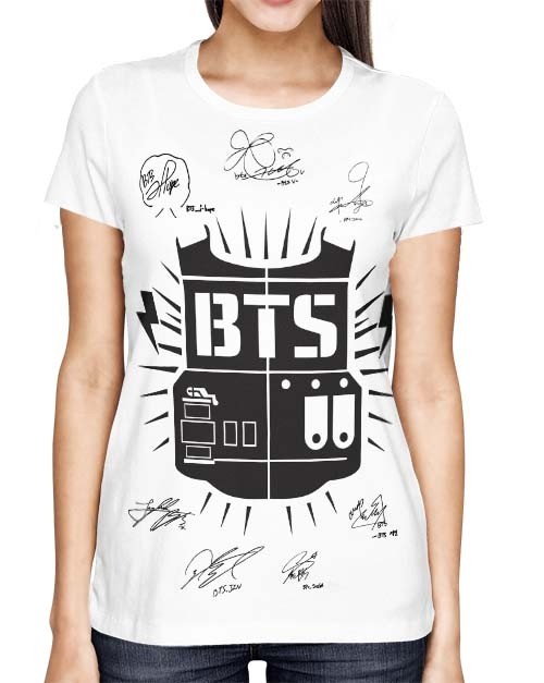 Camisa BTS Classic Autographs Branca - Só Frente - K-Pop - Camisas Full