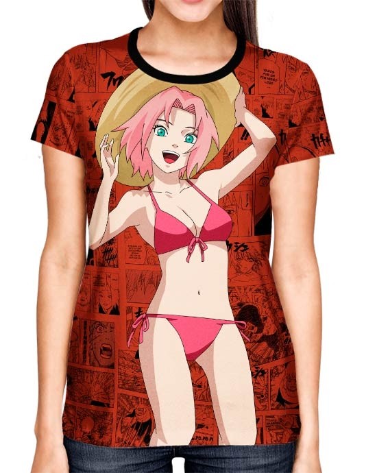 Camisa Full Print Color Mangá Exclusiva - Sakura Beach - Naruto  