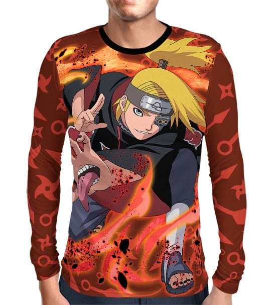 Camisa Manga Longa Naruto Red - Deidara - Naruto