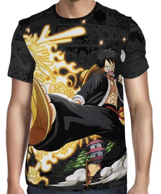 Camisa Dark Mangá Luffy Kick - One Piece - Full Print