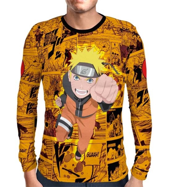 Camisa Manga Longa Print Orange Mangá Naruto Shippuden