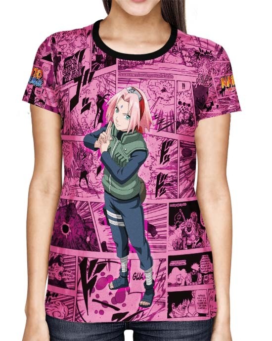 Camisa FULL Print Pink Mangá Sakura - Naruto 