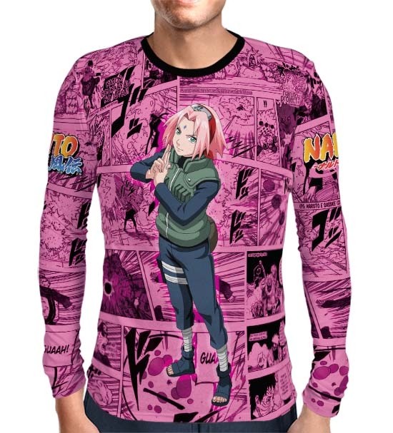 Camisa Manga Longa Print Pink Mangá Sakura - Naruto