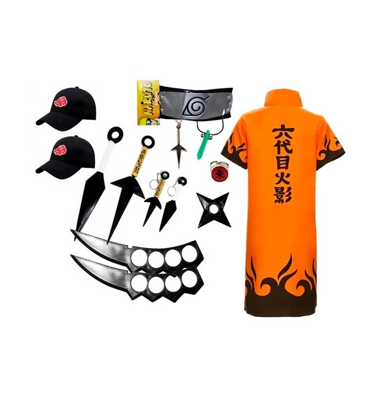 Manto Sexto Hokage Naruto com Kit Ninja e 2 Bonés