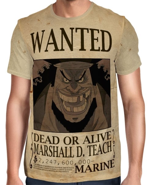 Camisa Full Print Wanted Barba Negra Marshal D Teach Com Recompensa - One Piece