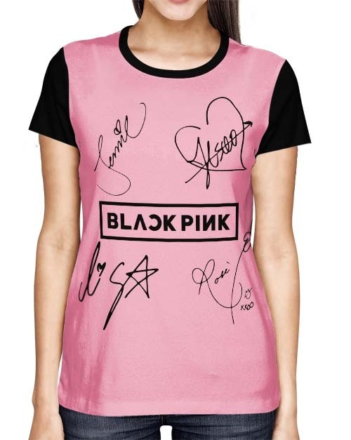 Camisa FULL Blackpink - Autographs Rosa - Só Frente - K-Pop