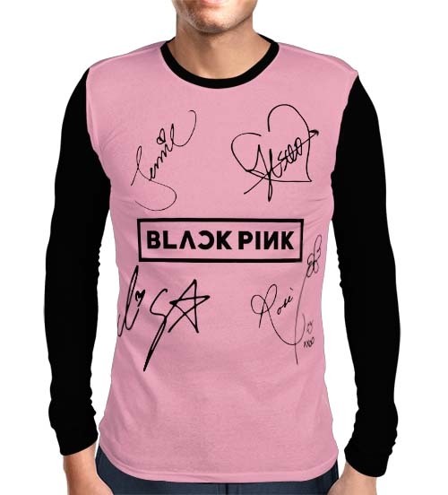 Camisa Manga Longa Blackpink - Autographs Rosa - Só Frente - K-Pop