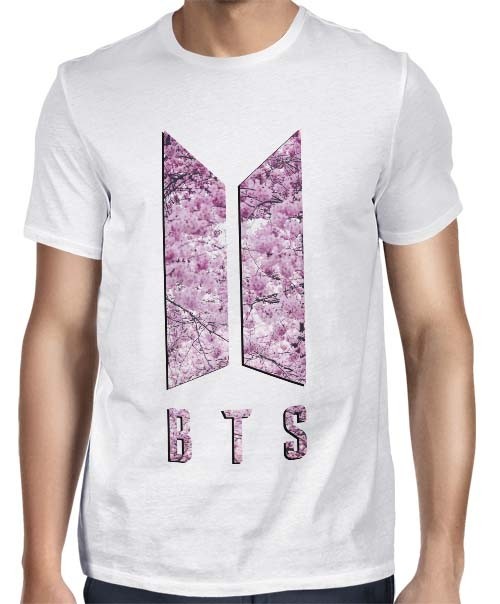 Camisa FULL BTS Logo Cherry Blossom Branca - Só Frente - K-Pop