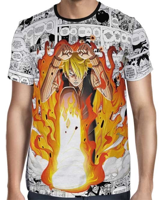 Camisa Mangá Sanji Fire Foot - One Piece - Full Print