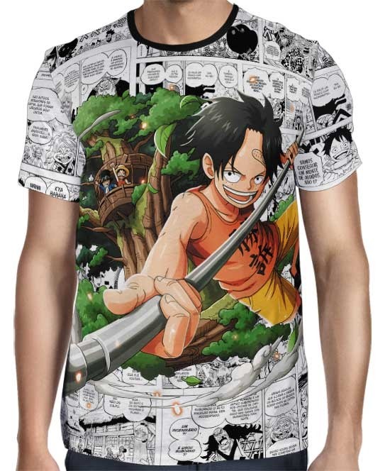 Camisa Mangá Kid Portgas D' Ace One Piece - Full Print