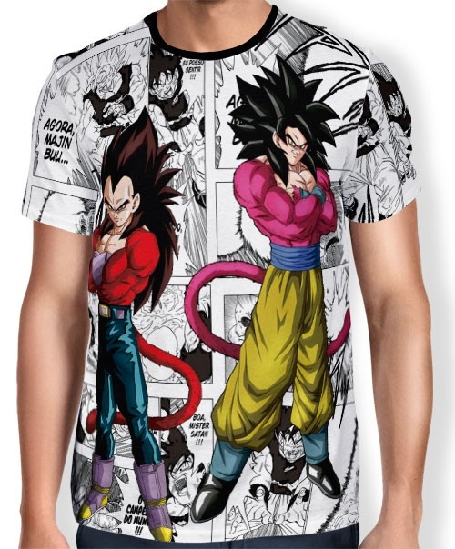 Camisa Full Print Mangá SSJ4 Goku E Vegeta - Dragon Ball Super