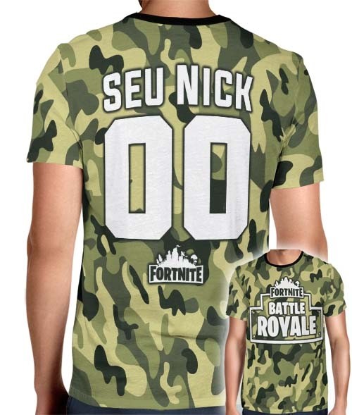 Camisa Full PRINT Camuflada Normal Battle Royale  - Fortnite - Personalizada Modelo Nick Name e Número
