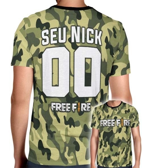 Camisa Full PRINT Camuflada Normal Free Fire - Personalizada Modelo Nick Name e Número