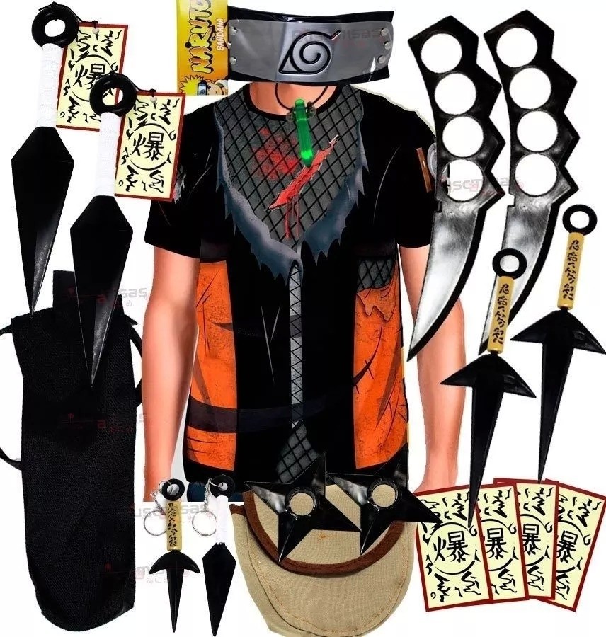 Kit Ninja Camisa Uniforme Naruto Guerra Ninja Kunai Colar Verde Shuriken Bandana Minato K75