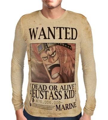 Camisa Manga Longa Print Wanted EUSTASS KID - One Piece