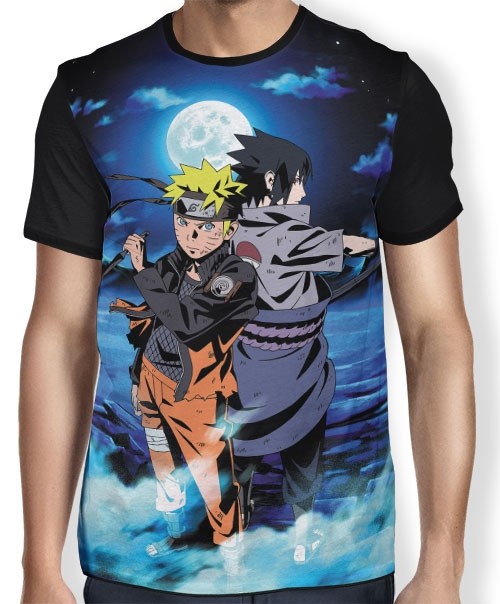 Camiseta masculina Sasuke azul, Naruto