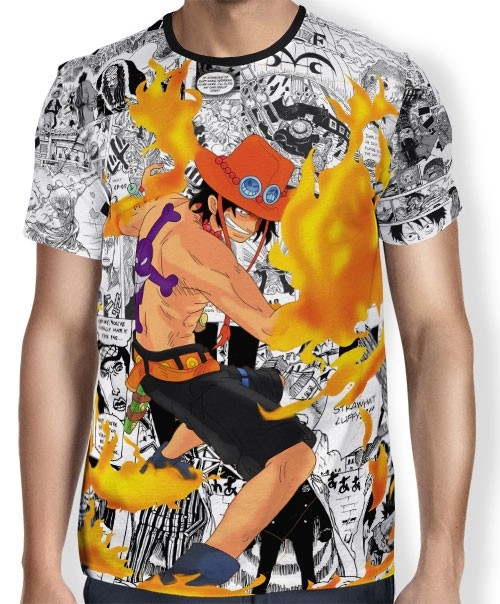 Camisa Full Print Mangá Fire Ace - One Piece