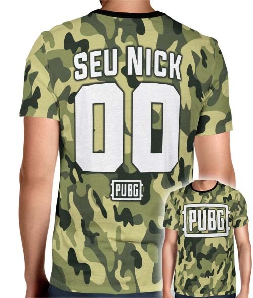 Camisa Full PRINT Camuflada Normal PUBG Sigla - Personalizada Modelo Nick Name e Número 
