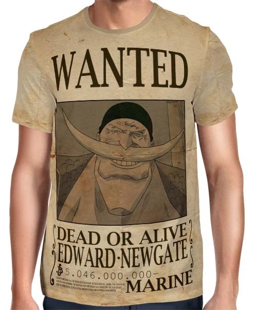 Camisa Full Print Wanted Barba Branca Edward Newgate Com Recompensa - One Piece