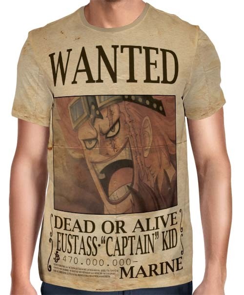 Camisa Full Print Wanted EUSTASS "CAPTAIN" KID - One Piece