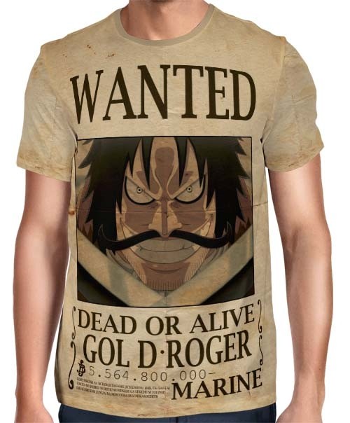 Camisa Full Print Wanted Gol D Roger Com Recompensa - One Piece