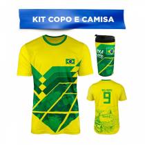 Kit Copo Camisa Copa do Mundo Brasil Animes Hexa