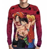 Camisa Manga Longa Red Mangá Luffy e Ace - One Piece - Print