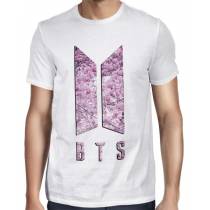 Camisa FULL BTS Logo Cherry Blossom Branca - Só Frente - K-Pop