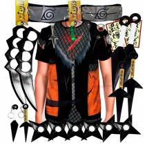 Kit Ninja Kunai Camisa Uniforme Naruto Anel Colar Shuriken Bandana Itachi K62
