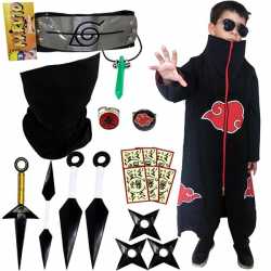 Kit Naruto C/ Manto Akatsuki Infantil + 18 Itens Coleção