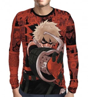 Camisa Manga Longa PRINT Red Mangá Smile Bakugou - Boku No Hero Academia