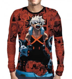 Camisa Manga Longa PRINT Red Mangá Angry Bakugou - Boku No Hero Academia