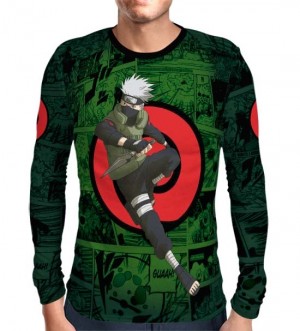 Camisa Manga Longa Print Green Mangá Kakashi - Naruto