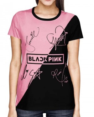 Camisa Full PRINT Blackpink - Nomes Preta/Rosa Especial - K-Pop
