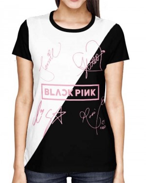 Camisa FULL Blackpink - Pink Autographs Preto/Branca - Só Frente - K-Pop