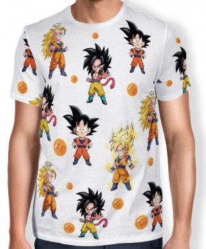 Camisa Full Print Chibi Goku Evolution - Dragon Ball Super