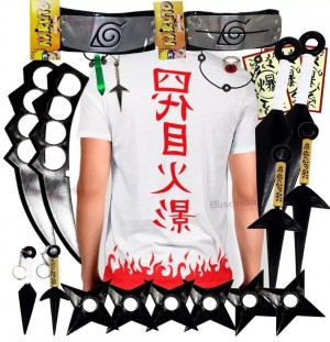 Kit Ninja Kunai Camisa Minato Naruto Anel Colar Shuriken Bandana Itachi K59