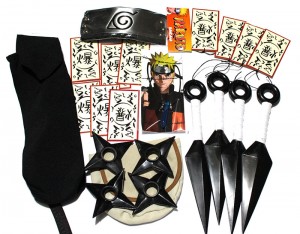 KIT Naruto Ultra Azul - Kunais Shurikens Porta Kunai e Shuriken Bandana Colar tags