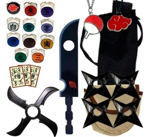 Kit Ninja Naruto Super Shuriken Colar Akatsuki + 11 Anéis