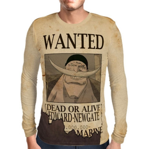 Camisa Manga Longa Print Wanted Barba Branca Edward Newgate One Piece